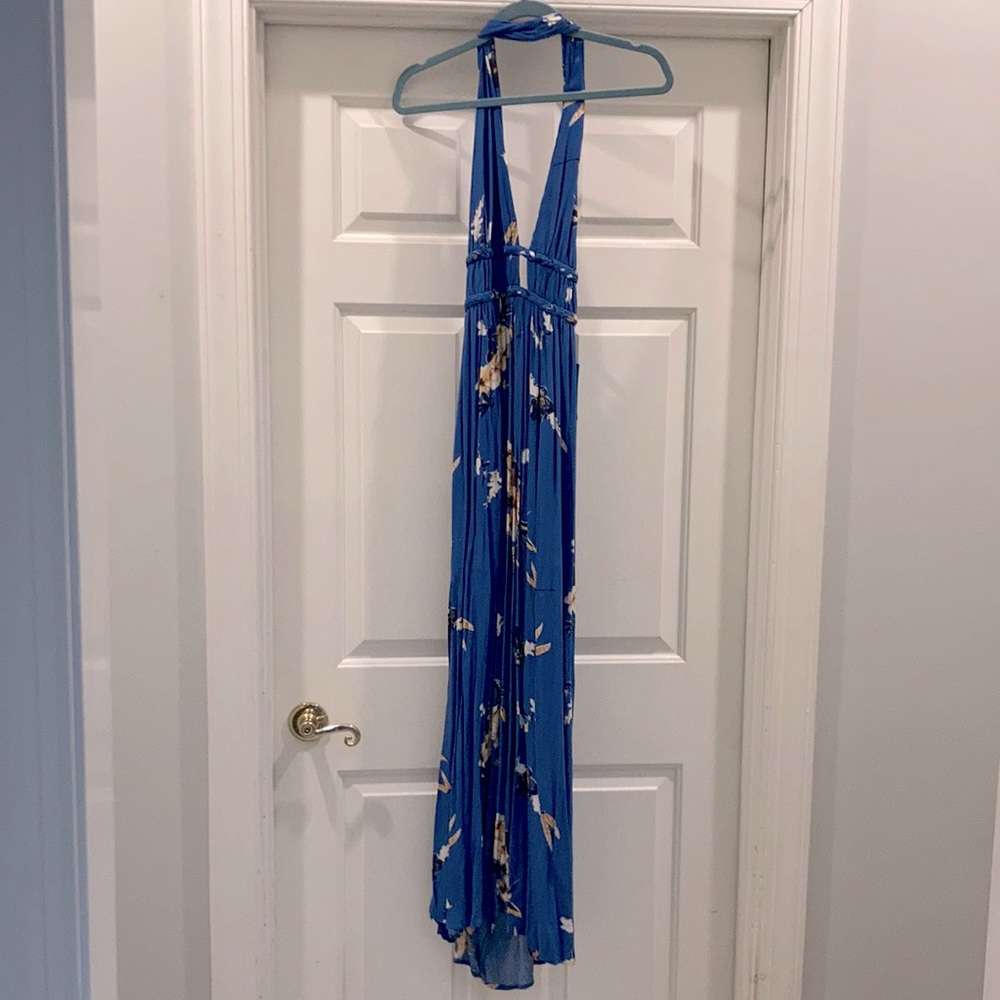 Fringe Blue Halter Maxi Dress NWT
